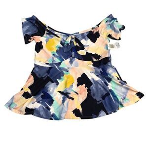 2/$30 Torrid Super Soft Top Womens Off Shoulder Tie Front Peplum Watercolor